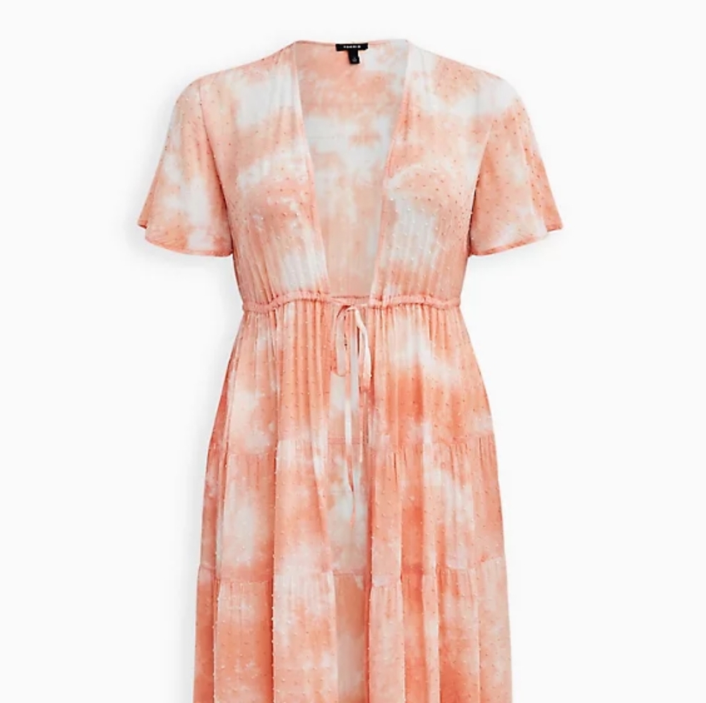TORRID PEACH TIE-DYE CLIP-DOT KIMONO WITH MATCHING CAMI